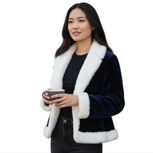 Vintage Navy Blue Faux Fur Shearling Coat